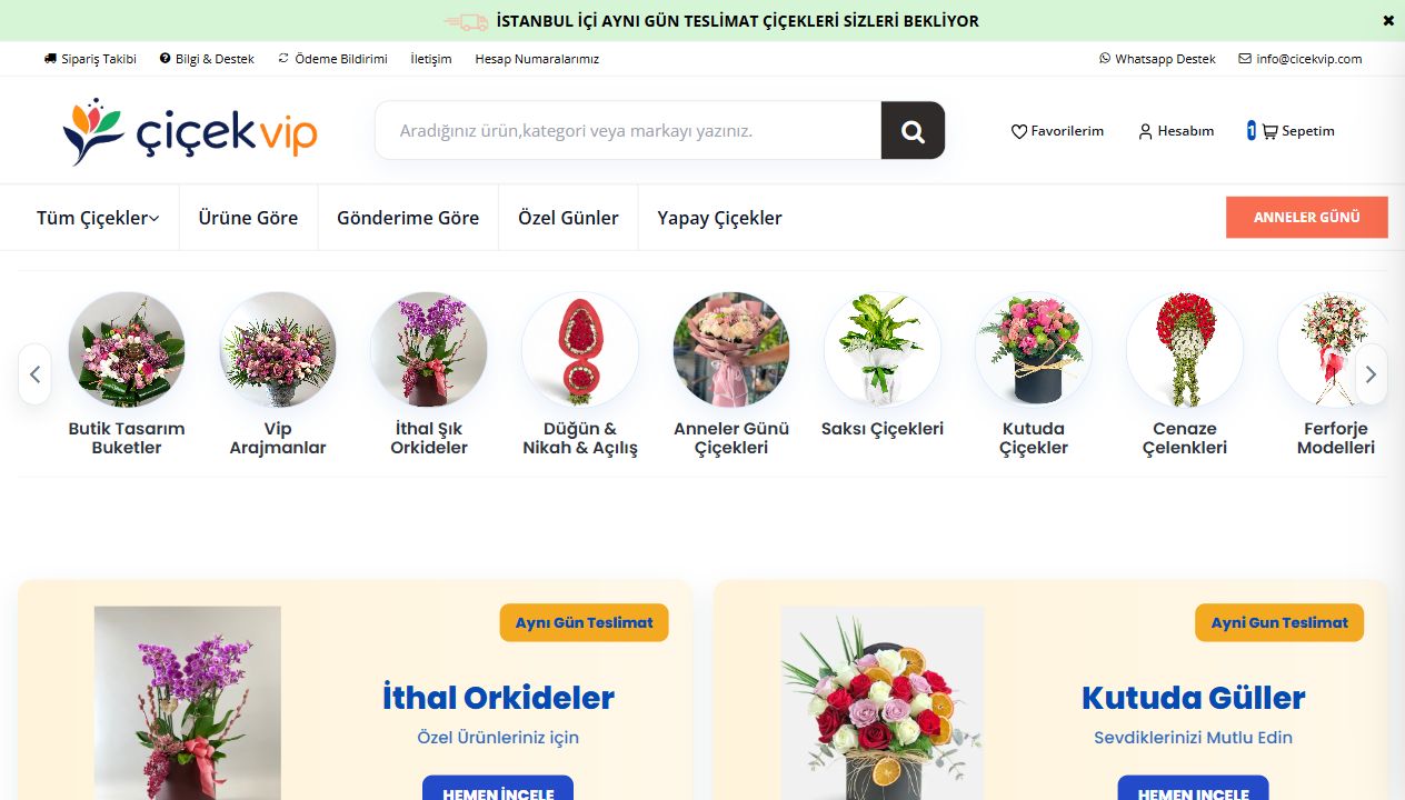 ÇiçekVIP demo mağaza ekranı